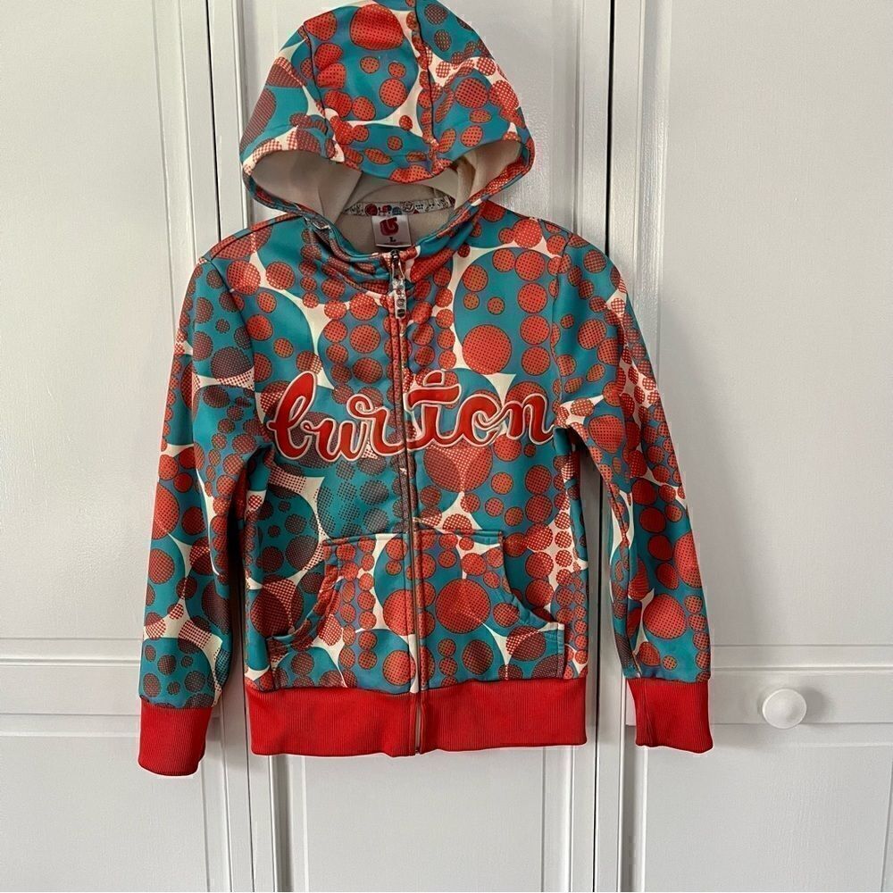 Girls Burton Sugar & Spice Logo Hoodie w Pockets Teal and Coral Dots Size Large